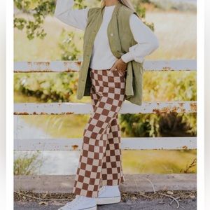 Roolee Checkered Knit Pants Size M NWOT